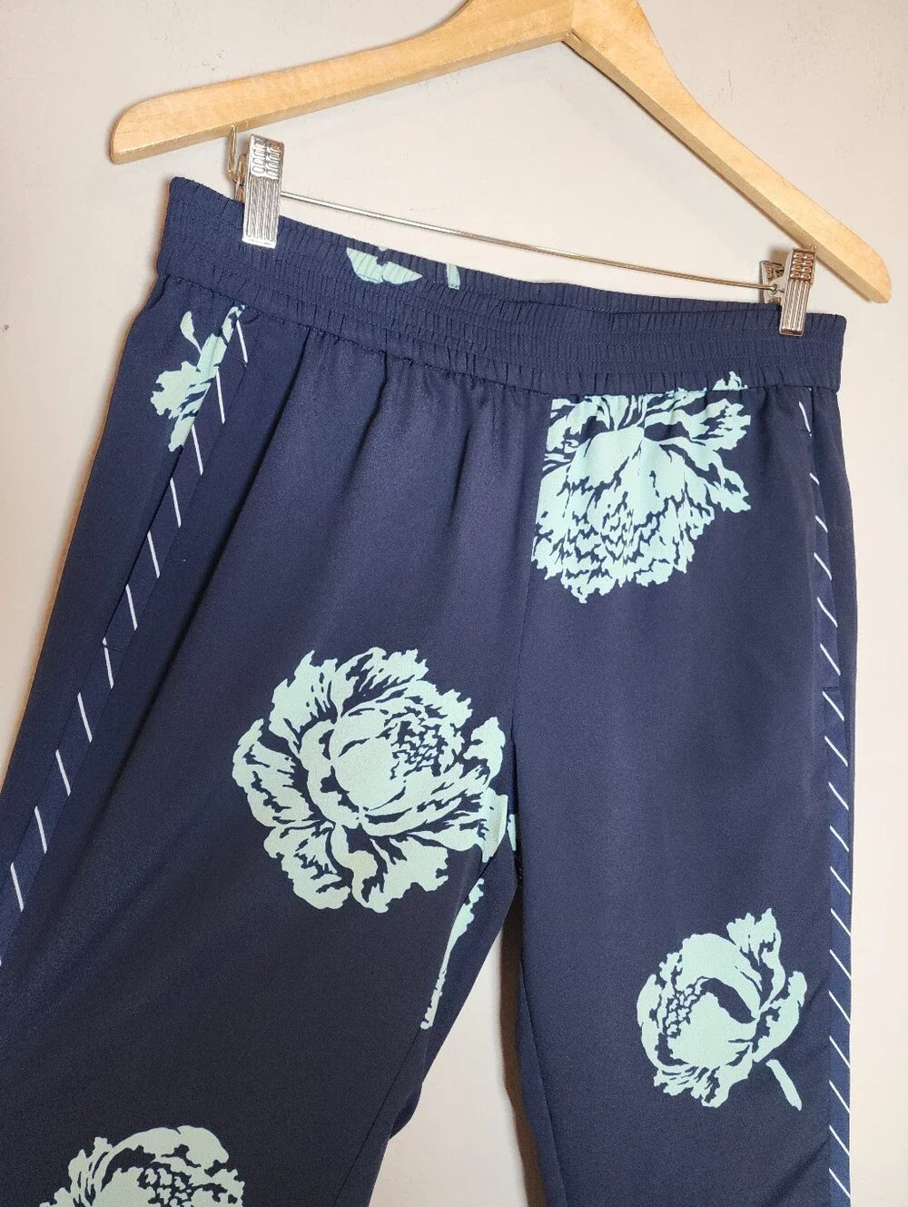 J. Crew Pull On Reese Pants Lined Navy Blue Floral Peony Women's Size 8